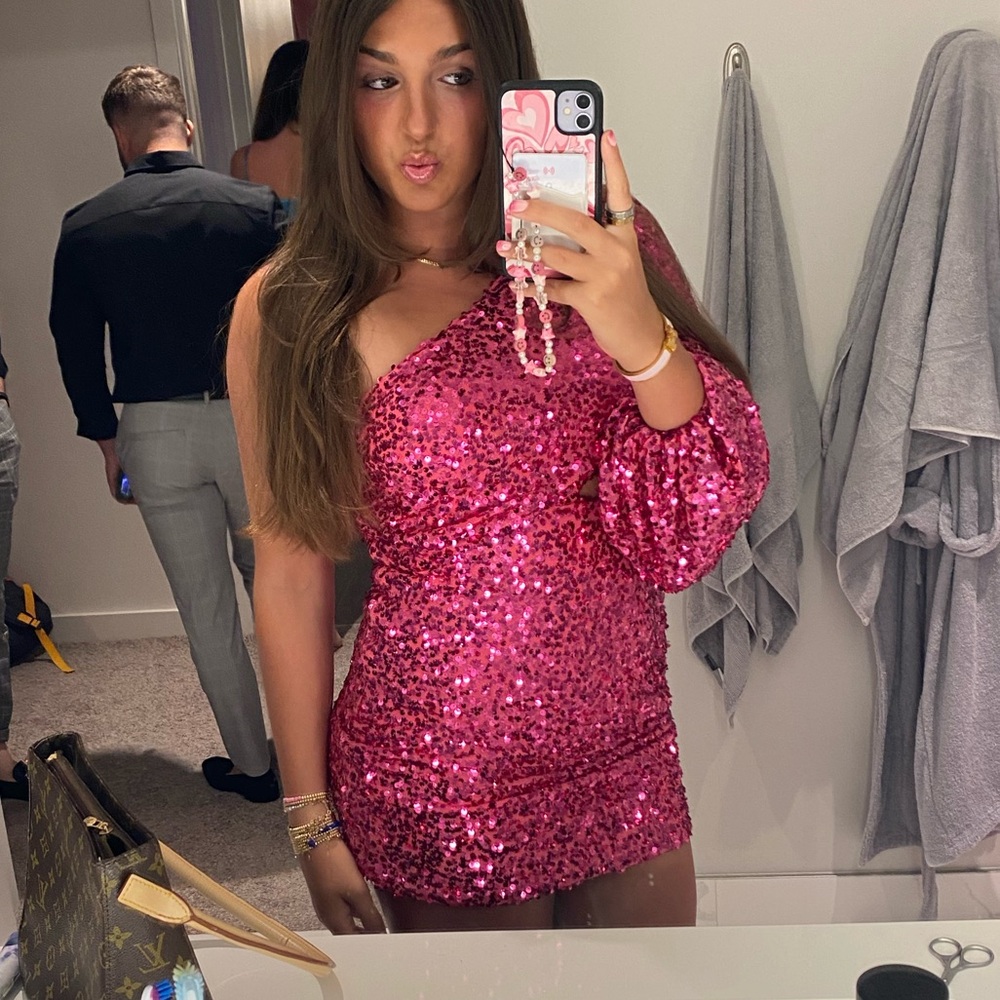 pink sequin dress